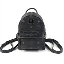 極美品☆MCM エム・シー・エム Stark ベベブー サイドスタッズ バックパック ヴィセトス エクストラミニ レザー リュック・デイパック ブラック レディ...