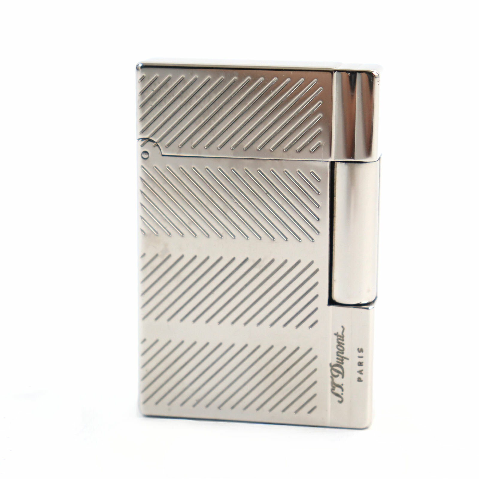 外装美品○Dupont デュポン ギャッツビー ヘリンボーンデザイン スクエアフォルム ローラー式 喫煙グッズ ガスライター 鏡面シルバー フランス製 メンズ ...