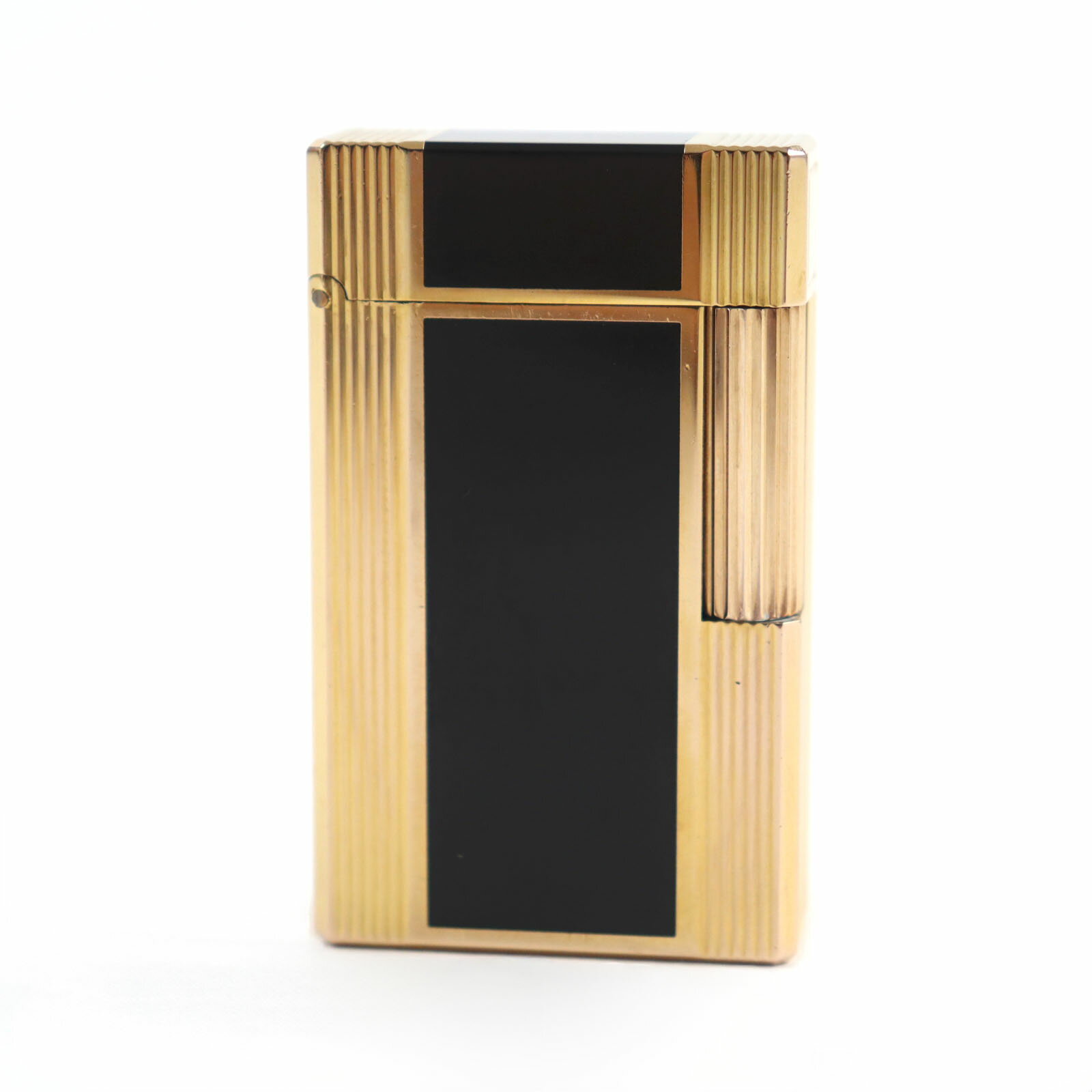 外装良品○Dupont デュポン ライン1 ロング ラッカー スクエアフォルム ローラー式 喫煙グッズ ガスライター ブラック ゴールド フランス製 メンズ レ...