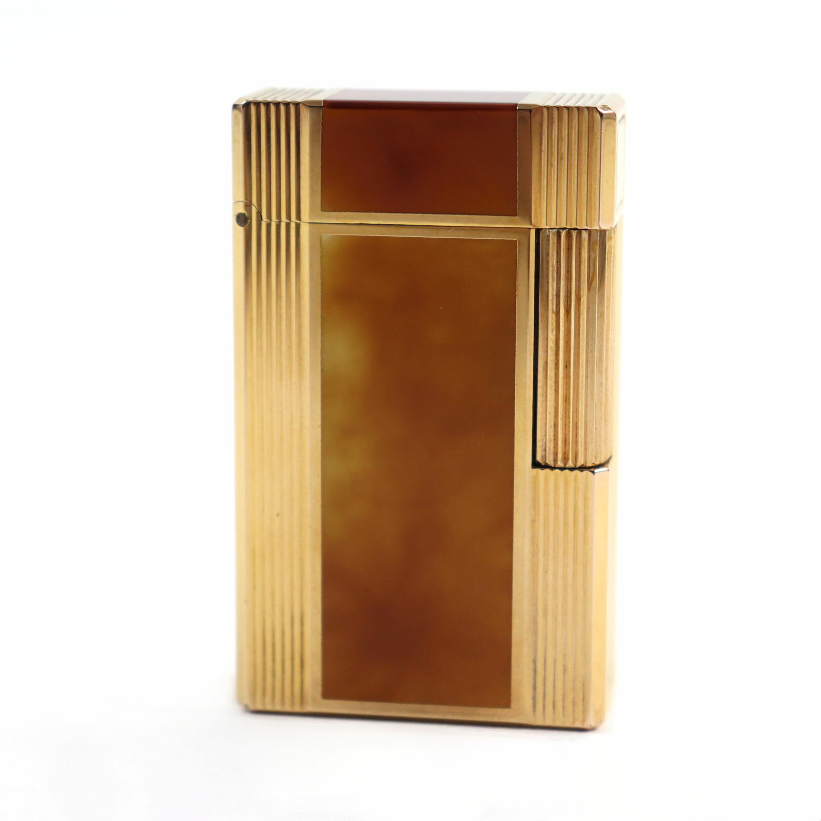 外装美品○Dupont デュポン ライン1 ロング ラッカー スクエアフォルム ローラー式 喫煙グッズ ガスライター ブラウン(マーブル) ゴールド フランス製...