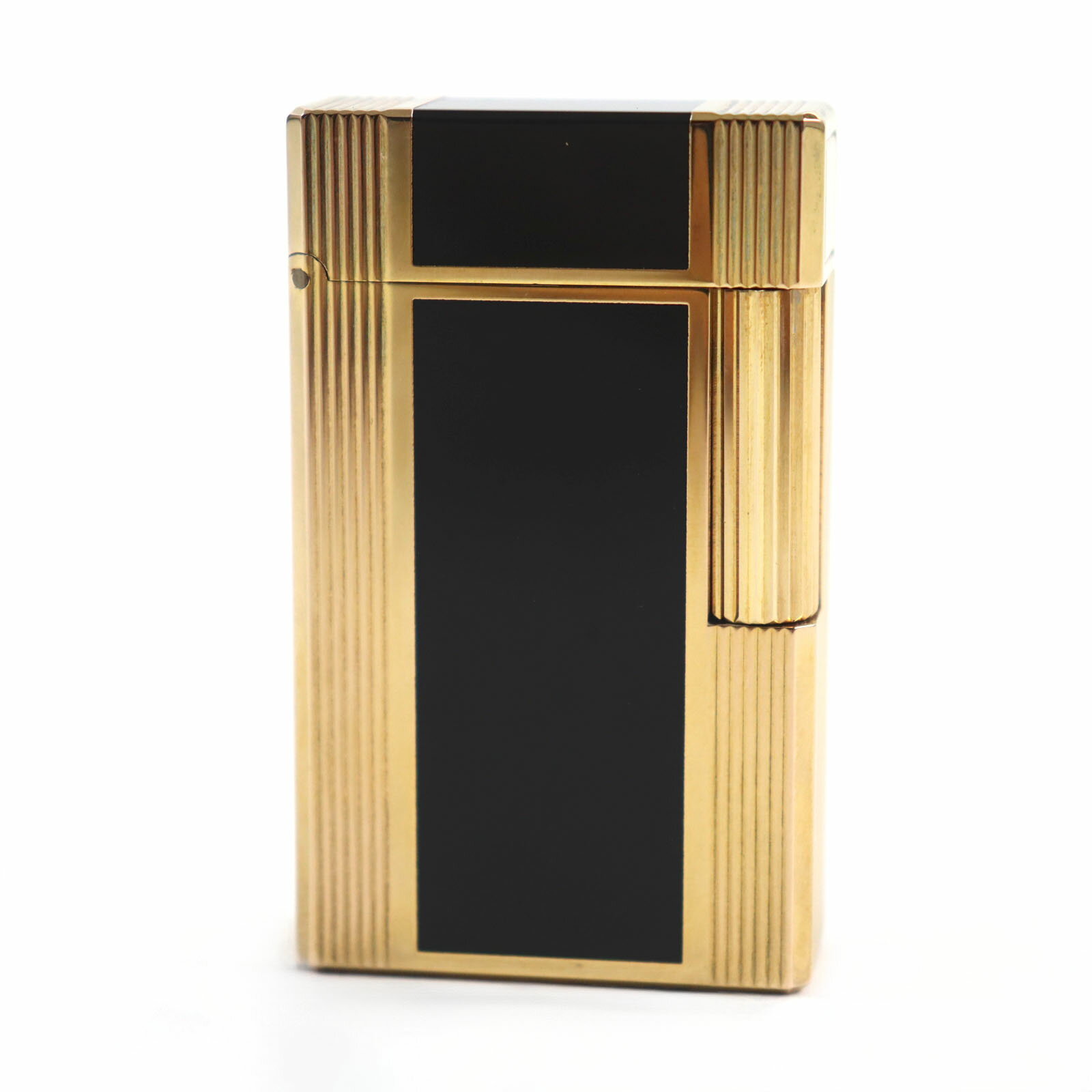 外装美品○Dupont デュポン ライン1 ロング ラッカー スクエアフォルム ローラー式 喫煙グッズ ガスライター ブラック ゴールド フランス製 メンズ レ...