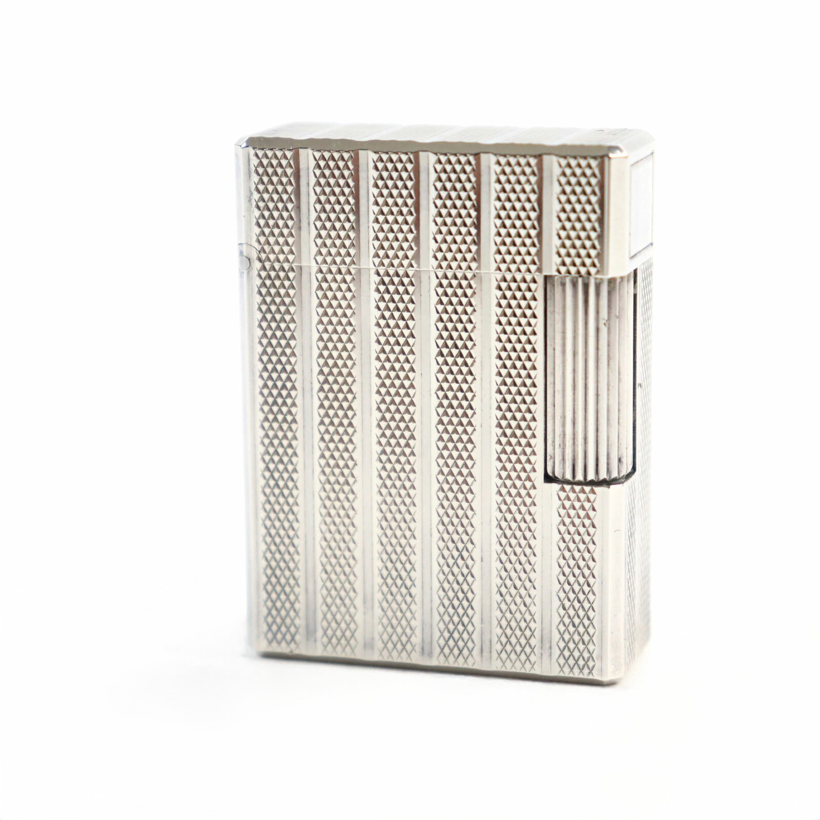 外装美品○Dupont デュポン ライン1 ショート ストライプ×ダイヤモンド柄 スクエアフォルム ローラー式 喫煙グッズ ガスライター シルバー ケース付き ...
