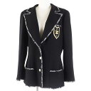 極美品◎CHANEL シャネル 05C P24952 ウール100% 裏シルク 希少 ココマーク エンブレムジャケット ブラック 42 ハンガー・ガーメント付き...