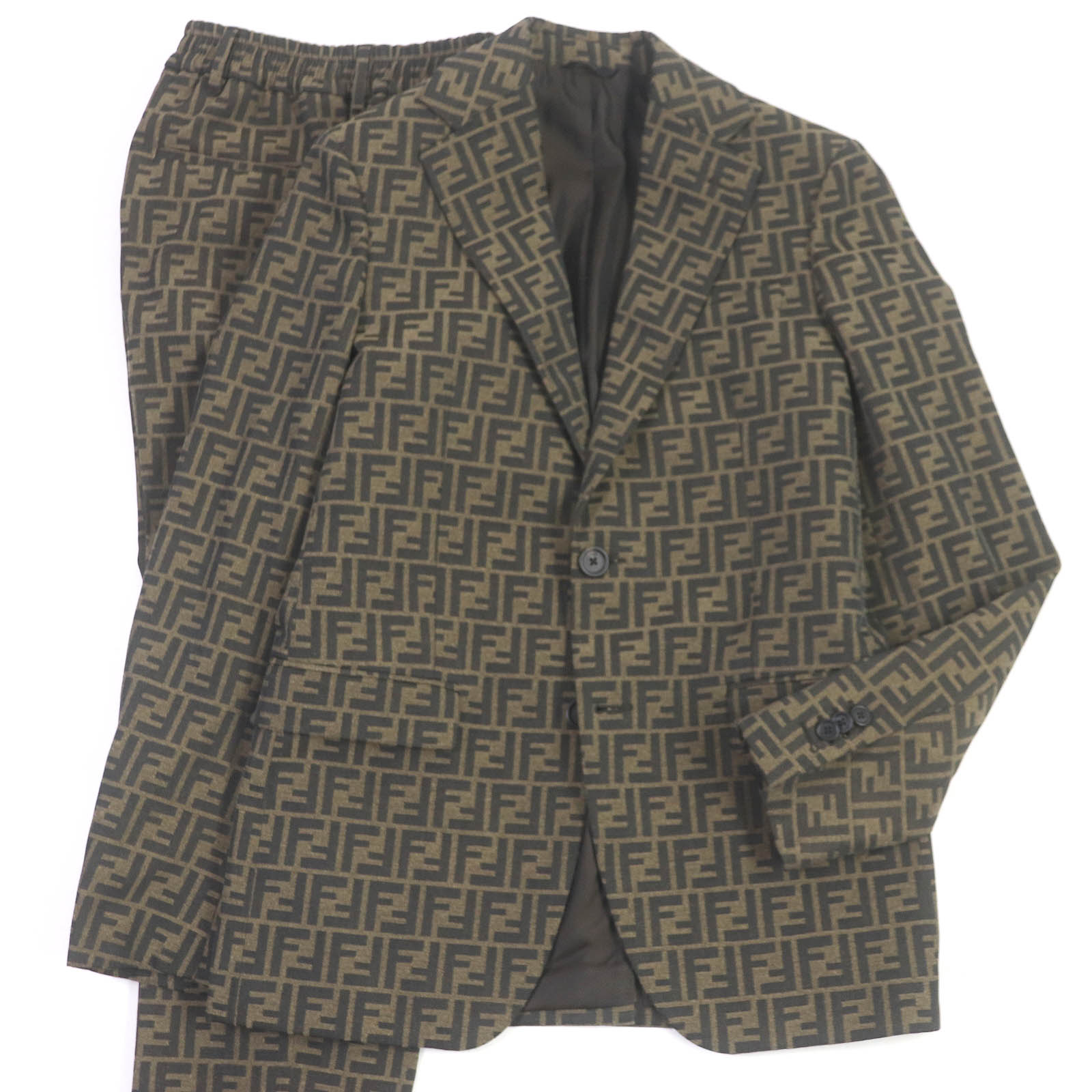 美品□FENDI フェンディ FJ0498/FB0767 FFロゴ ズッカ 総柄 ジャガード シングルスーツ 上下セットアップ ブラウン 44 イタリア製 正規...