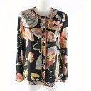 美品★LEONARD FASHION レオナール ファッション ウール シルク混 ロゴボタン付 花柄 長袖 カーディガン マルチ L 日本製 正規品 レディース【中古】(4)