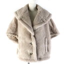 未使用品△Max Mara マックスマーラ 2023年製 テディベア アルパカ ウール シルク 白タグ ショートスリーブ ケープコート ポンチョ ライトベージュ ML ハンガー・ガーメント付き レディース オススメ◎【中古】