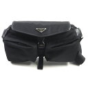 極美品▼PRADA プラダ 2VH174 トライアングルロゴ Re-Nylon レザー使い ボディバッグ ショルダーバッグ ブラック 保存袋付き イタリア製 メンズ【中古】(4)