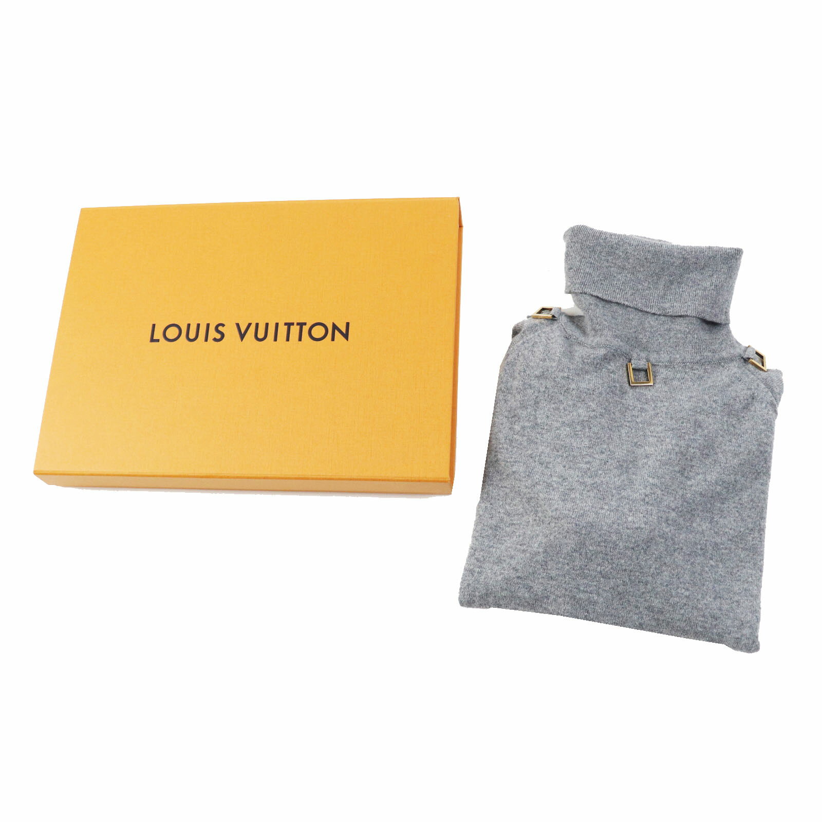 未使用品◎LOUIS VUITTON ルイヴィトン 22AW D-Ring Turtle Neck Knit Sweater Dリング タートルネック ニットセーター カシミヤ ウール グレー ゴールド金具 XS 箱付き イタリア製 正規品 レディース【中古】
