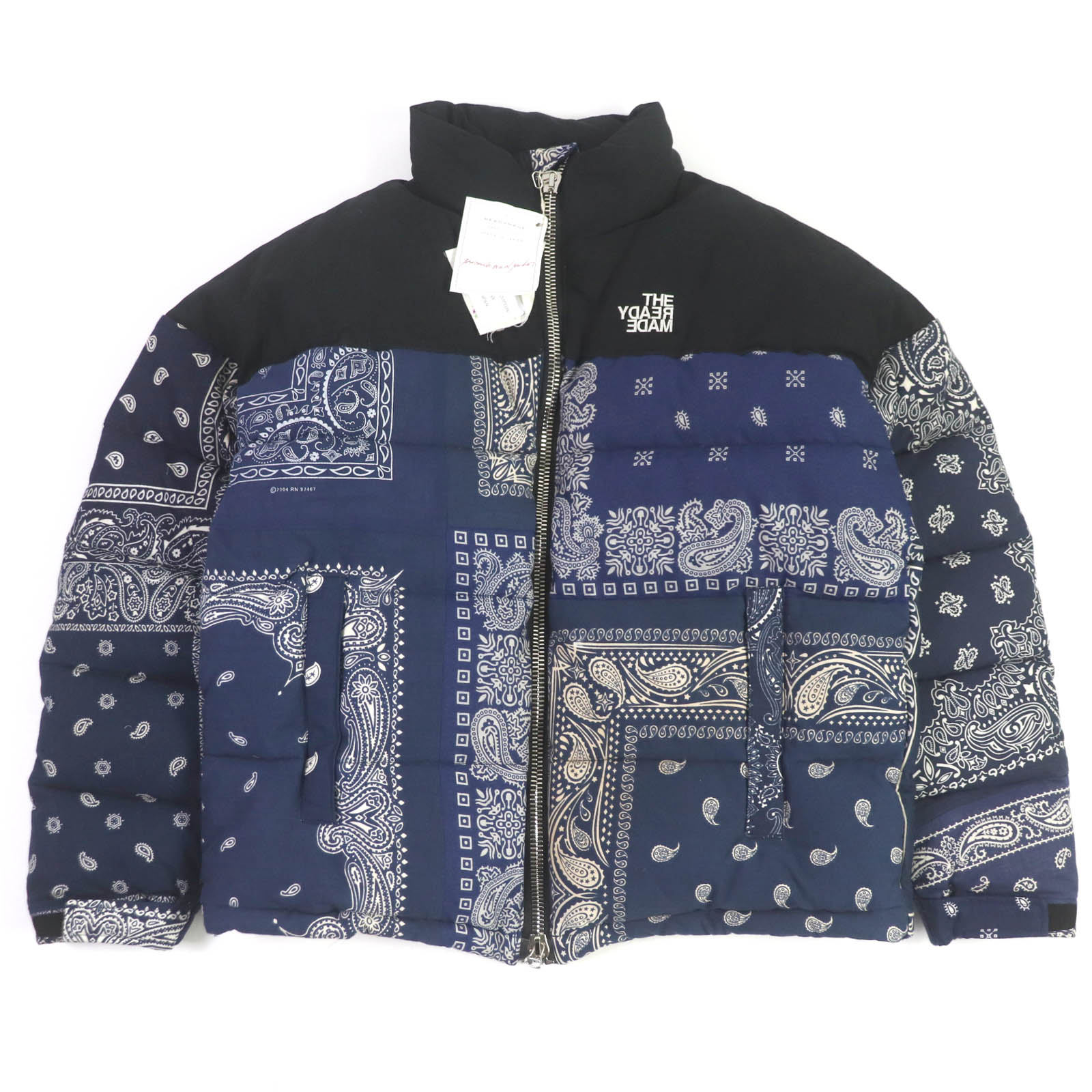 未使用品□READYMADE レディメイド RE-CO-NV-00-00-108 BANDANA DOWN JACKET USED加工 ダウンジャケット ネイビー 2 日本製 正規品 メンズ【中古】
