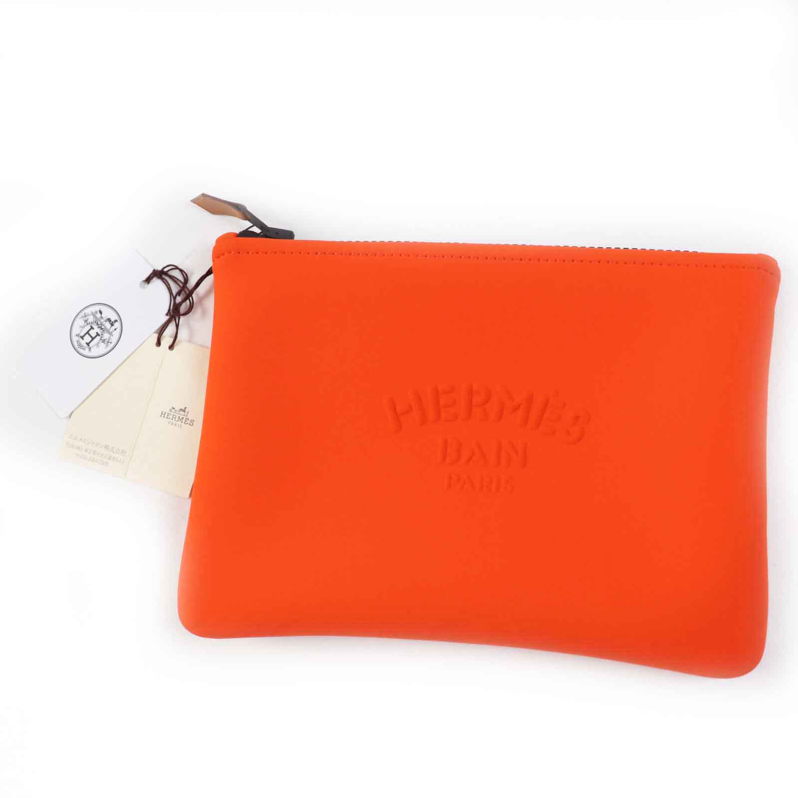 極美品◎HERMES エルメス トゥルースフラット PM ポリアミド エラステン ポーチ メイクポーチ ネオンオレンジ フランス製 正規品 レディース【中古】