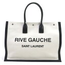 極美品▼SAINT LAURENT PARIS サンローランパリ 509415 リヴゴーシュ ロゴ入り キャンバス レザー トートバッグ ベージュ ブラック 保...