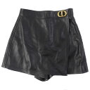 極美品◎Christian Dior クリスチャンディオール 045P45AL015 ラムレザー シルク100% CDバックル付き ラップ ショートパンツ ブラ...