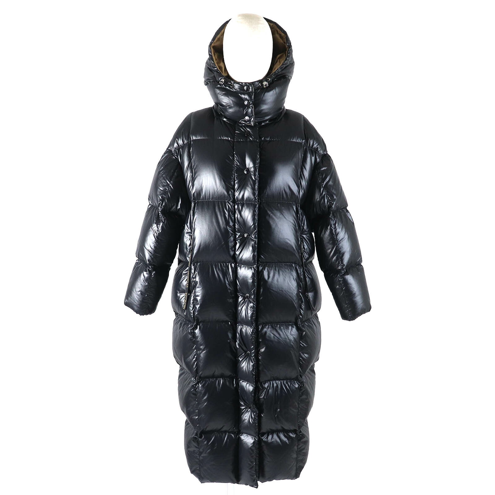 未使用品△MONCLER モンクレール 22-23AW PARNAIBA ロゴワッペン フード付き 超ロング ダウンコート ブラック 1 国内正規品 レディース 大人気 オススメ◎【中古】