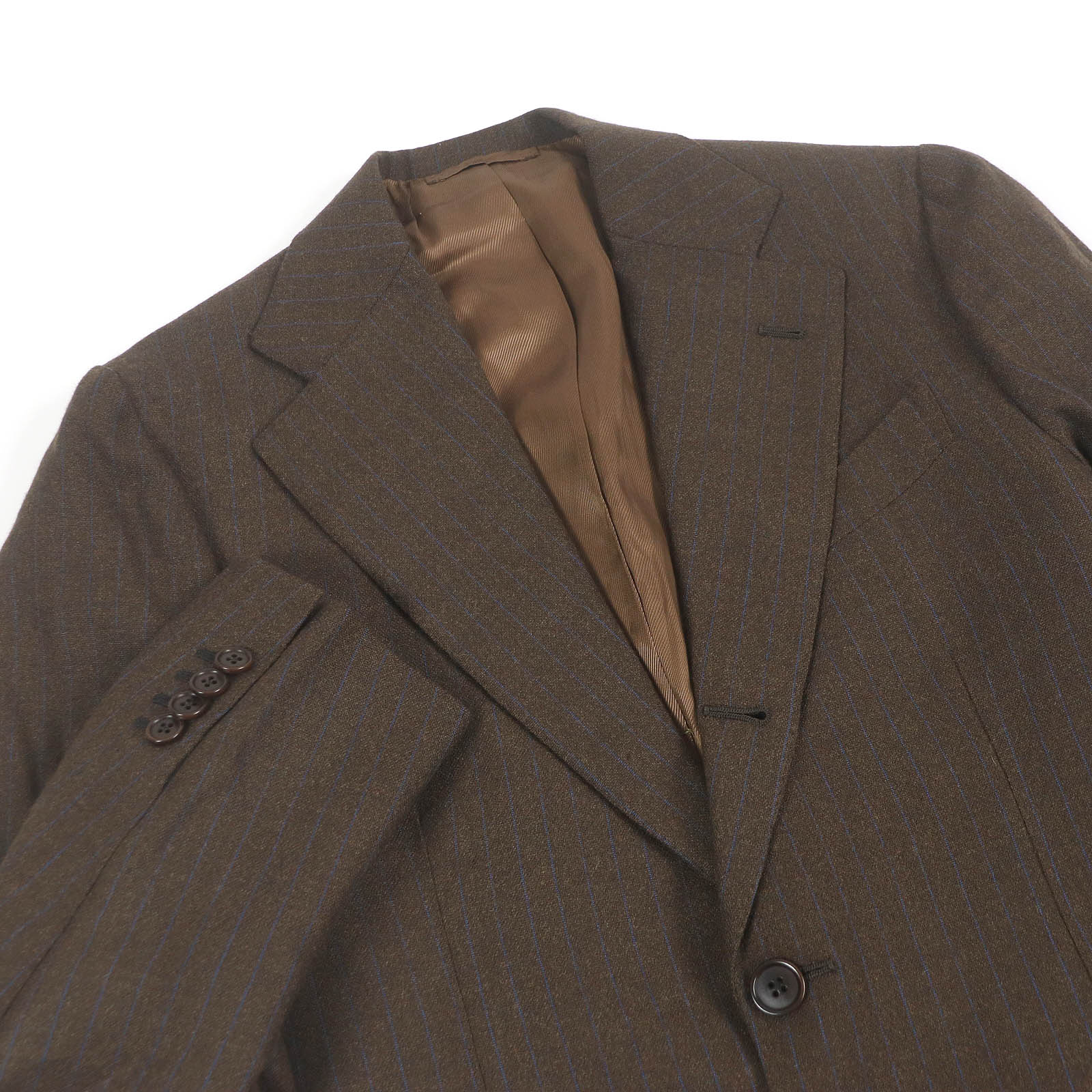 極美品□LUCA GRASSIA ルカ グラシア ウール100％ ストライプ シングルスーツ セットアップ ブラウン 44 イタリア製 正規品 メンズ【中古】