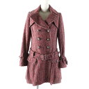 極美品★BURBERRY BLUE LABEL バーバリーブルーレーベル E1B07-493-15 ウール ロゴボタン・ベルト付 裾プリーツ ツイード コート マルチ 38 正規品 レディース【中古】(4)