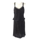 極美品△CHANEL シャネル 98A P12215 総ロゴレース キャミソール スカート セットアップ ブラック ダークブラウン 42 フランス製 レディース...