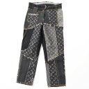 極美品◎LOUIS VUITTON ルイヴィトン 07SS 希少 カットオフ モノグラム パッチワーク デニムパンツ インディゴブルー グレー系 34 イタリア...