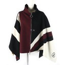美品△LOUIS VUITTON ルイヴィトン ウール シルク グラフィック LVジャカード パイピングラム ZIP UP ポンチョ ブラック ライトベージュ ボルドー 34 フランス製 正規品 レディース オススメ◎【中古】