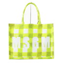 極美品◎MSGM エムエスジーエム 2021年製 3242MDZ75 ロゴ ギンガムチェック柄 トートバッグ ライトグリーン ホワイト 正規品 レディース【中古】(4)