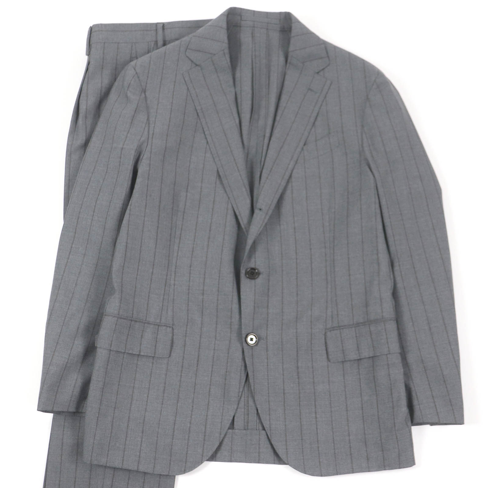 極美品□LARDINI ラルディーニ ウール100% ストライプ シングルスーツ ブレザー スラックス 上下セットアップ グレー 50 イタリア製 正規品 メンズ【中古】