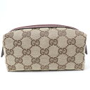 未使用品☆GUCCI グッチ 29596 GGスプリームキャンバス メイクポーチ コスメポーチ ポーチ ブラウン系 箱付き イタリア製 レディース【中古】