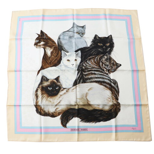 極美品◎HERMES エルメス カレ90 LES CHATS レ・シャ 猫達 足跡あり 希少 シルク100% スカーフ マルチ 箱付き フランス製 レディース【中古】 極美品◎HERMES エルメス カレ90 LES CHATS レ・シャ 猫達 足跡あり 希少 シルク100% スカーフ マルチ 箱付き フランス製 レディース【中古】