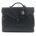 極美品▼BOTTEGAVENETA ボッテガヴェネタ フラップ式 鍵付き オーストリッチ ビジネスバッグ ブリーフケース ブラック 箱・保存袋付き イタリア製 ...