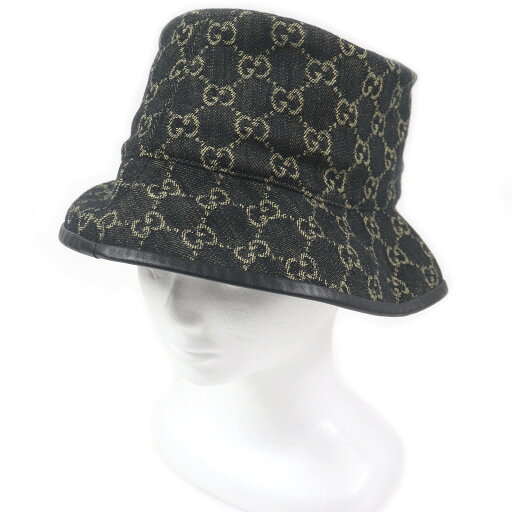 極美品□GUCCI グッチ 576371 コットン GGロゴ総柄 レザーパイピング デニムバケットハット ブラック L 保存袋付き イタリア製 正規品 メンズ【中古】 極美品□GUCCI グッチ 576371 コットン GGロゴ総柄 レザーパイピング デニムバケットハット ブラック L 保存袋付き イタリア製 正規品 メンズ【中古】