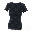 極美品☆CHANEL シャネル ヴィンテージ 96P コットン ココマークデザイン ベロア 半袖 トップス ブラック 40 レディース【中古】