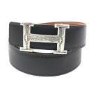 美品▼HERMES エルメス ヴィンテージ シルバー金具 Hロゴ トゥアレグバックル 925 リバーシブル ボックスカーフ トゴ レザーベルト ブラック ブラウ...