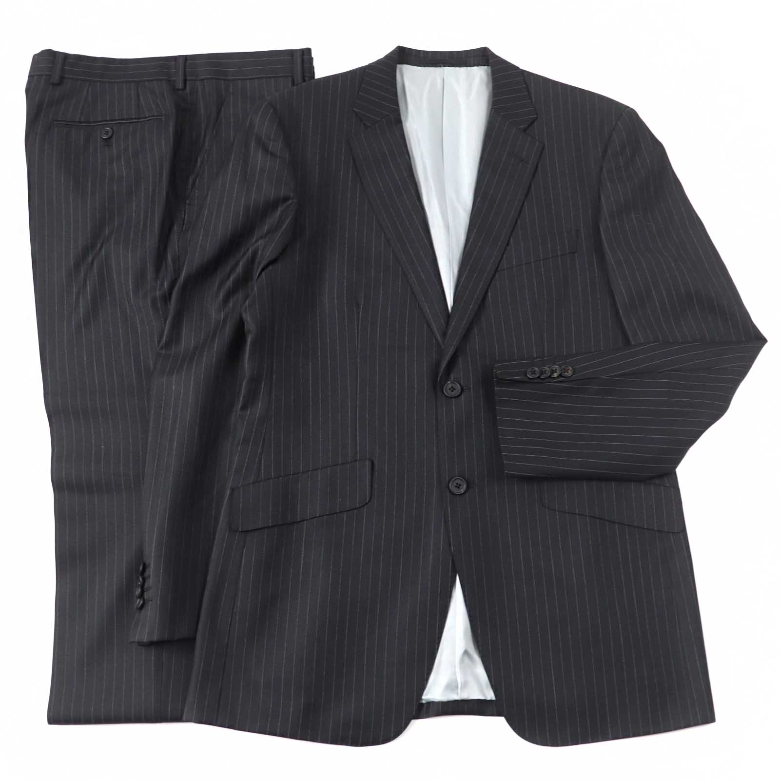 極美品○Paul Smith LONDON ポールスミスロンドン PL-HK-41909 ウール100% セルッティ社製生地使用 シングル セットアップ スーツ ダークグレー ストライプ柄 XL 日本製 正規品 メンズ【中古】