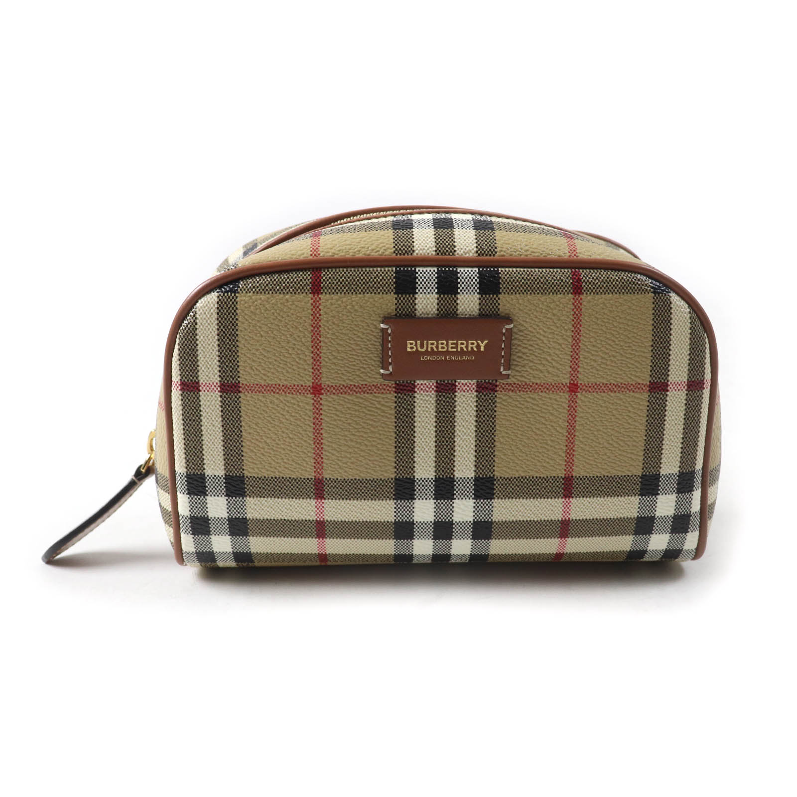 美品★BURBERRY バーバリー 8067159 バーバリー プローサム レザーロゴパッチ付 ノバチェック柄 アクセサリーポーチ ベージュ 箱・保存袋付き レ...