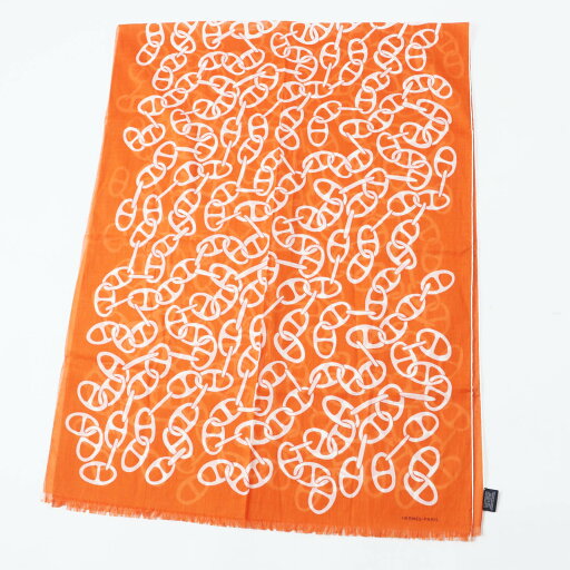 極美品◎HERMES エルメス ナウサ メガロ コットン Orange Boite 現行品 シェーヌダンクル フリンジ付き ストール フランス製 メンズ【中古】 極美品◎HERMES エルメス ナウサ メガロ コットン Orange Boite 現行品 シェーヌダンクル フリンジ付き ストール フランス製 メンズ【中古】