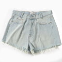 極美品◎MIUMIU ミュウミュウ 2022年製 GWP439 コットン ロゴ カットオフ ショートパンツ ライトブルー 26 イタリア製 正規品 レディース【...