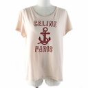 美品★CELINE セリーヌ 21SS 2X586114L コットン100% アンカーロゴ クルーネック 半袖Tシャツ ピンクベージュ L イタリア製 正規品 レディース【中古】