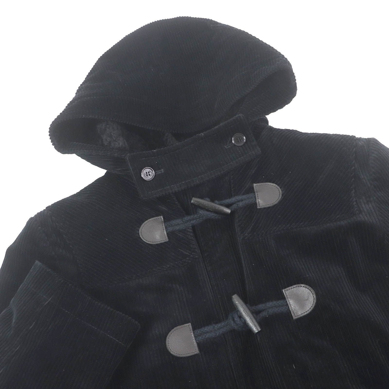 極美品□SAINT LAURENT PARIS サンローランパリ 529578 チンストラップ 裏地ムートン コーデュロイ ダッフルコート ブラック 44 イタリア製 正規品 メンズ【中古】