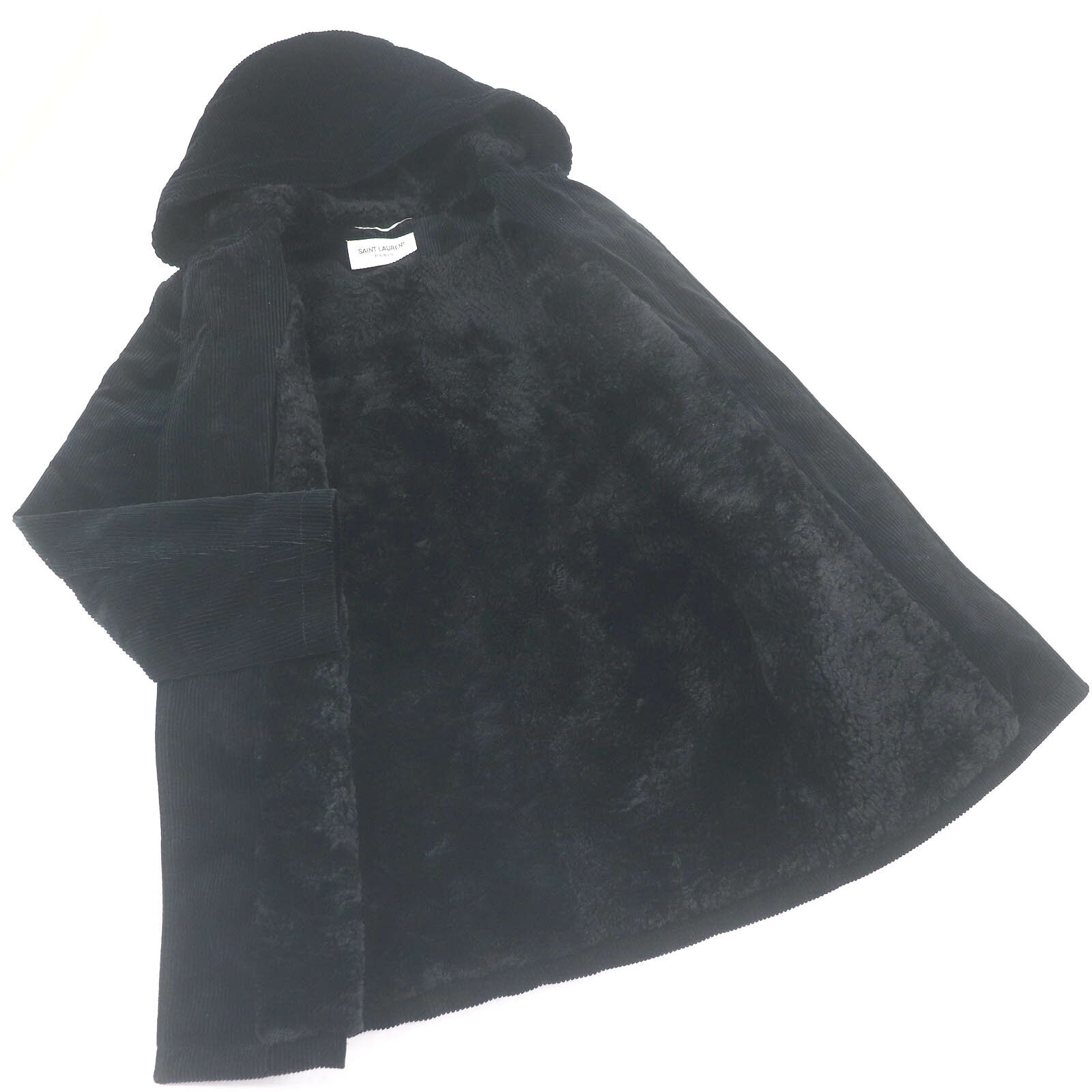 極美品□SAINT LAURENT PARIS サンローランパリ 529578 チンストラップ 裏地ムートン コーデュロイ ダッフルコート ブラック 44 イタリア製 正規品 メンズ【中古】