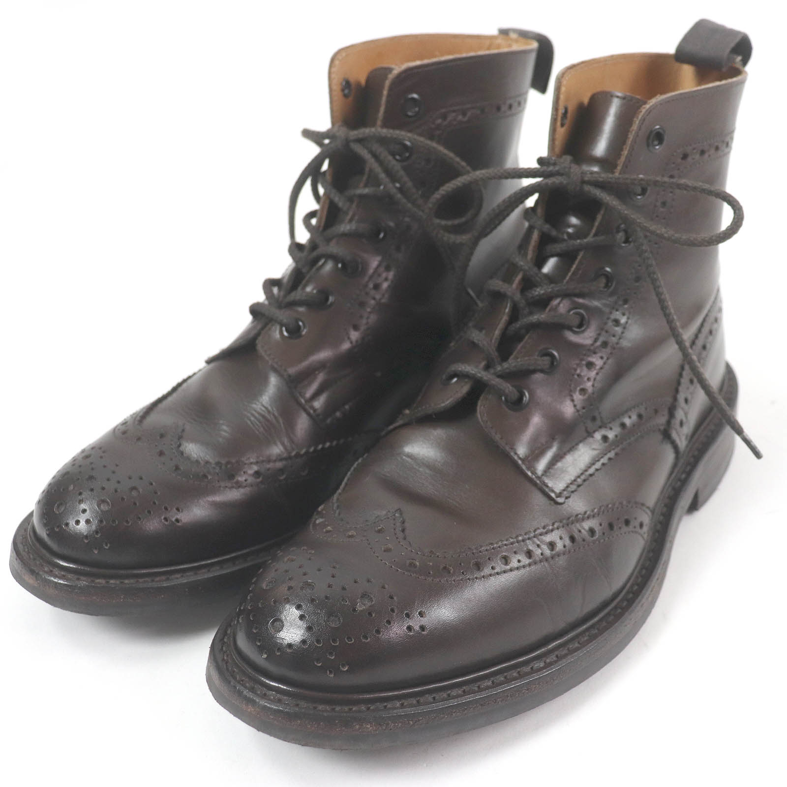 美品□Tricker's トリッカーズ M2508 MALTON ウィングチップ フルブローグ レザー アンクルブーツ ブラウン 8.5 箱・保存袋付き 英国製...