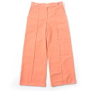 極美品☆HERMES エルメス 3E0419DM コットン100% セリエボタン センタープレス ワイドパンツ コーラルオレンジ 38 フランス製 正規品 レデ...