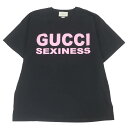 良品□GUCCI グッチ 616036 コットン100% SEXINESS ロゴプリント オーバーサイズ 半袖Tシャツ ブラック XL イタリア製 正規品 メンズ【中古】(4)