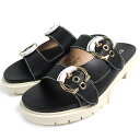 極美品△COACH コーチ C2965 PIPER LEATHER SANDAL ロゴ金具 ダブルストラップ レザー サンダル ブラック ホワイト 7 レディース【中古】(4)