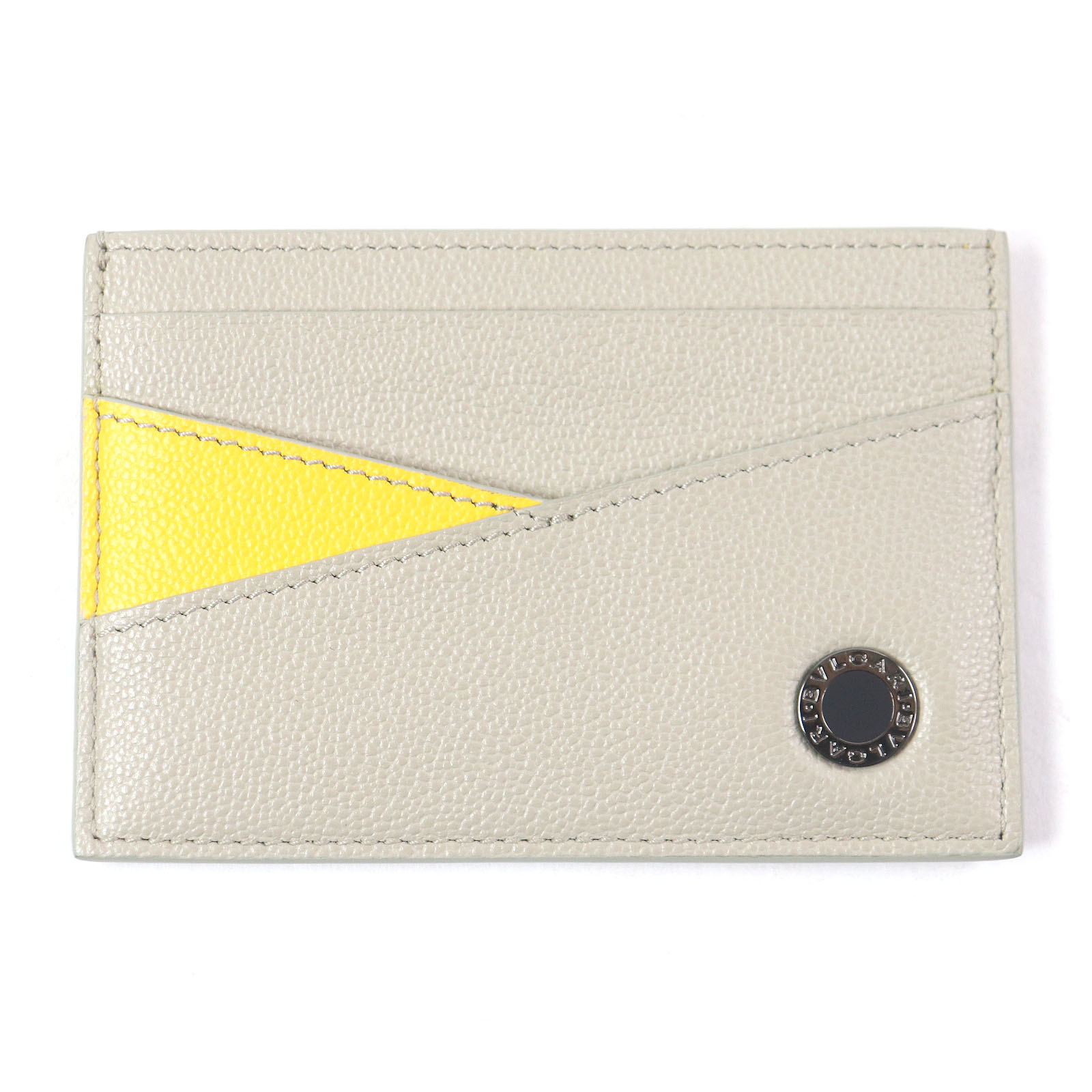 未使用品□BVLGARI ブルガリ 294147 ブルガリブルガリ マン ロゴ金具 レザー カードケース 名刺入れ ベージュ 箱付き イタリア製 メンズ【中古】