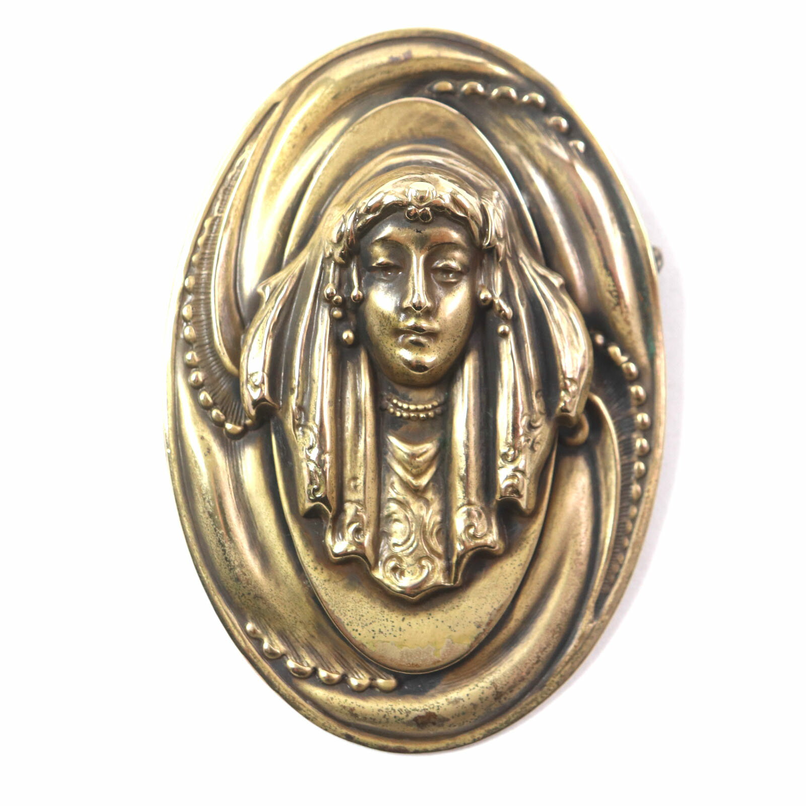 美品▼Joseff of HOLLYWOOD ジョセフ オブ ハリウッド ベールを被った女性の像 オーバル型 ピンブローチ..