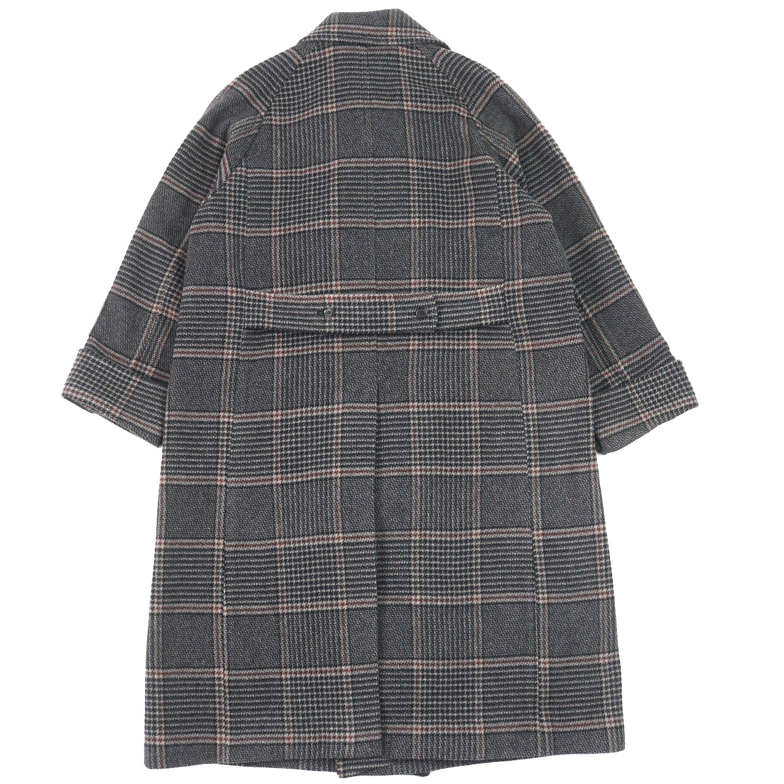 極美品△BY GLAD HAND バイ グラッドハンド 22AW BYGH-22-AW-04 COLLEGIATE COAT ウール グレンチェック柄 ダブルブレスト ロング コート ブラック ブラウン ベージュ系 M 日本製 正規品 メンズ【中古】