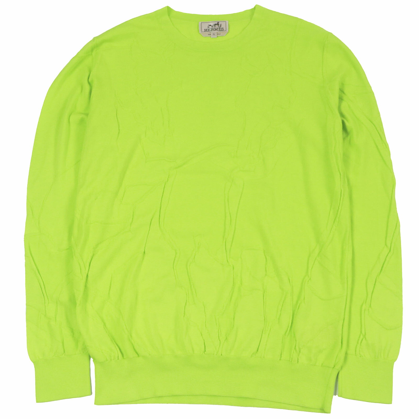 極美品□HERMES エルメス 2021年製 ホース柄 クルーネック 薄手 ロングスリーブニット セーター ライム..