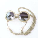 美品☆CHANEL シャネル 5489-A ココマーク ラウンドシェープ パールチェーン サングラス ベージュ 51□25 140 ケース付き イタリア製 レデ...