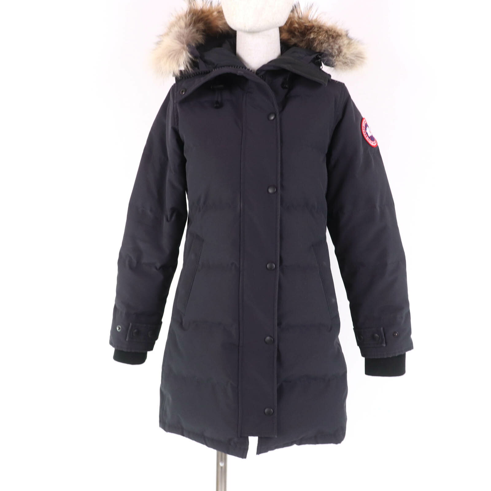 良品☆CANADA GOOSE カナダグース 3802LA SHELBURNE PARKA シェルバーンパーカ ファー・フード付 ダウンコート ネイビー XS 正規品 レディース【中古】