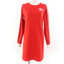 【ドンドン見直し】美品☆GUCCI×adidas グッチ×アディダス 693537 コットン100% フロントロゴ 長袖 ワンピース レッド XS イタリア製 ...