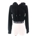 美品★Alexander Wang アレキサンダーワン 4CC1211197 ロゴデザイン コーデュロイ クロップド丈 プルオーバー パーカー ブラック XS レディース【中古】