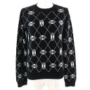 極美品△HERMES エルメス 22SS カシミヤ100% アーガイル柄 長袖 ニット セーター ブラック ホワイト 40 英国製 レディース【中古】